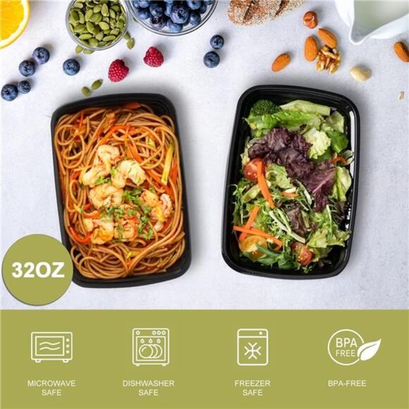 15 Pack- Meal Prep Containers 32oz, Plastic Food Prep Containers Reusable - Picture 2 of 8